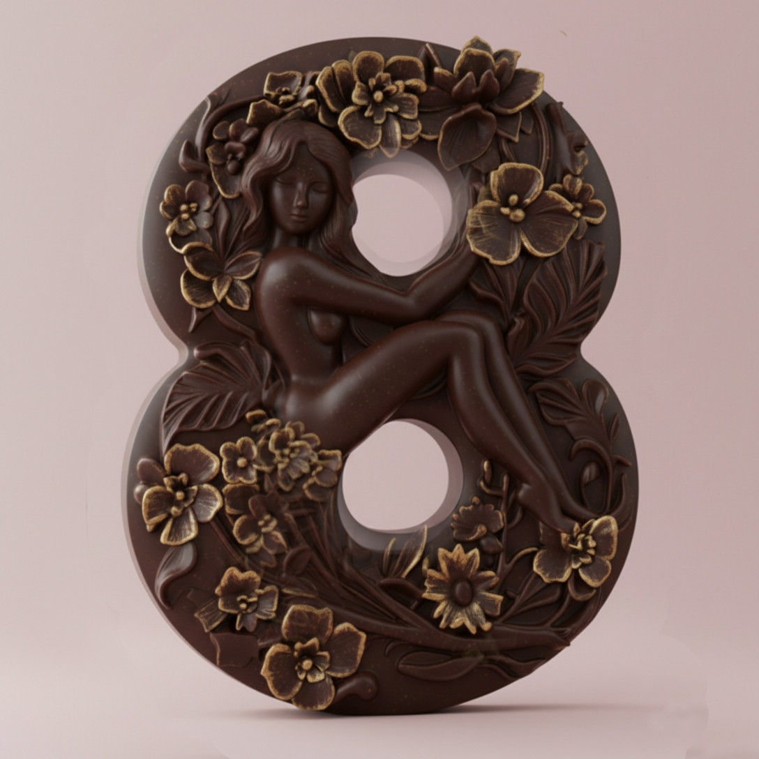 Silicone Mold - Woman on Number 8 with Flowers (March 8 Design)