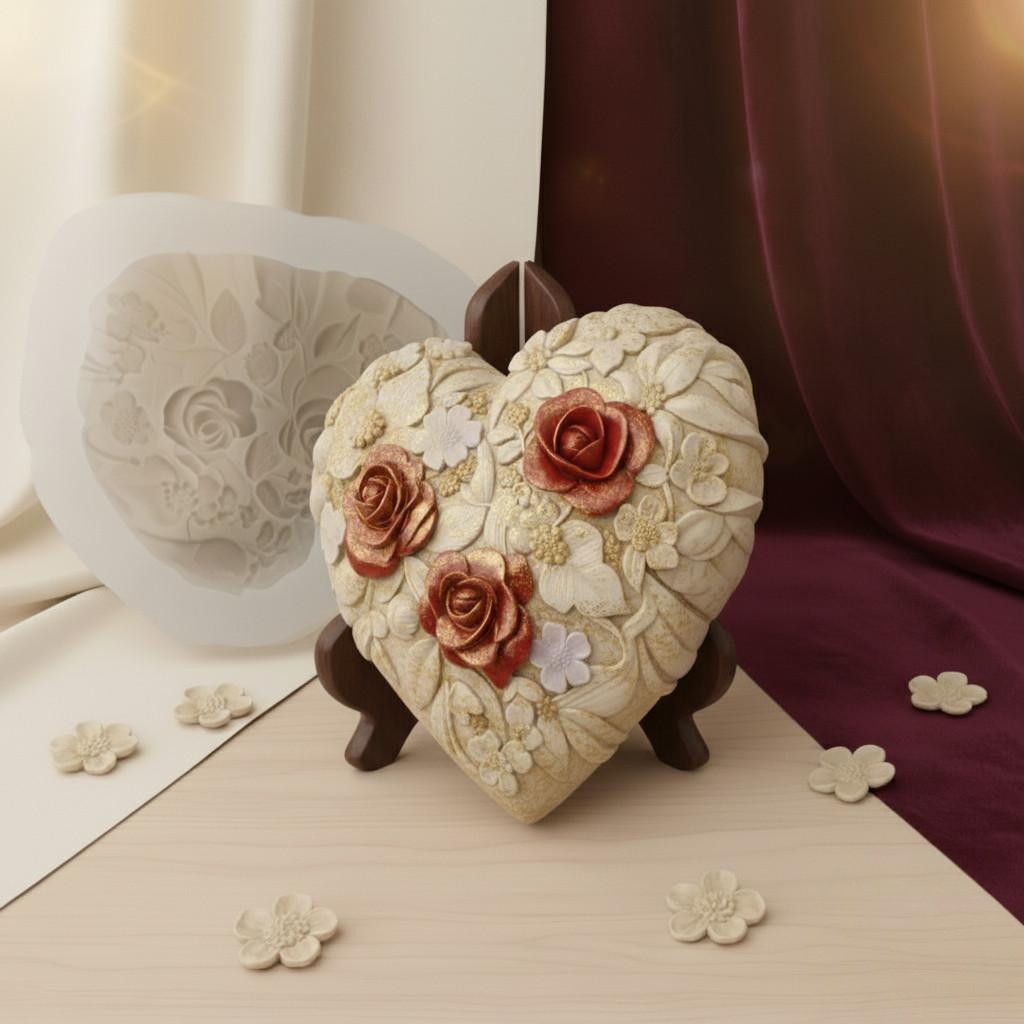 Silicone mold - Heart with Flowers