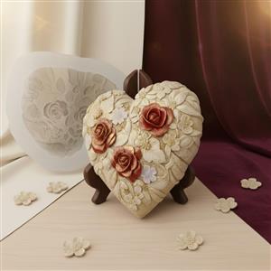 Silikoninė forma - Širdis su gėlėmis