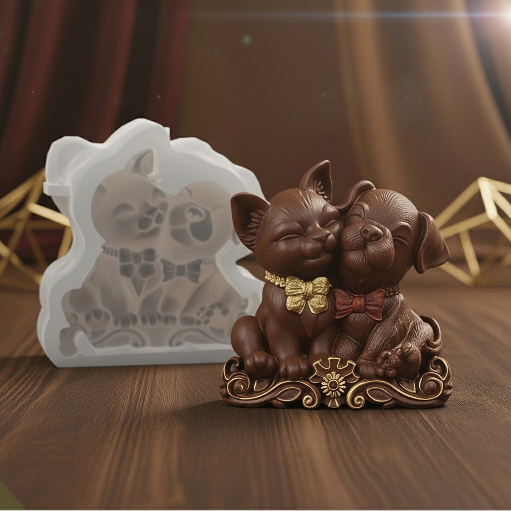 Силиконовая форма - Друзья кот и пёс